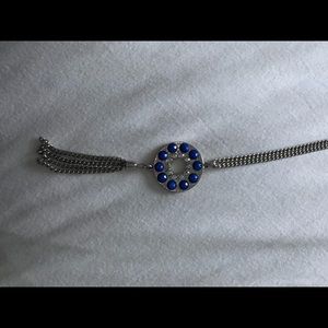 silver and blue necklace